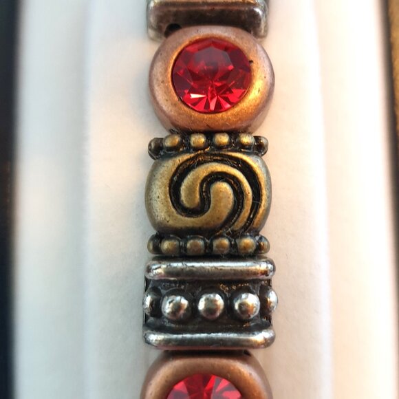 Rare Find Tibetan Red Crystal Forged Iron Beaded Bracelet - Picture 3 of 13